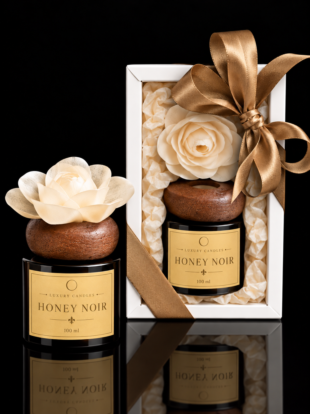 HONEY NOIR - Difuzor cu floare din lemn de sola, 100ml