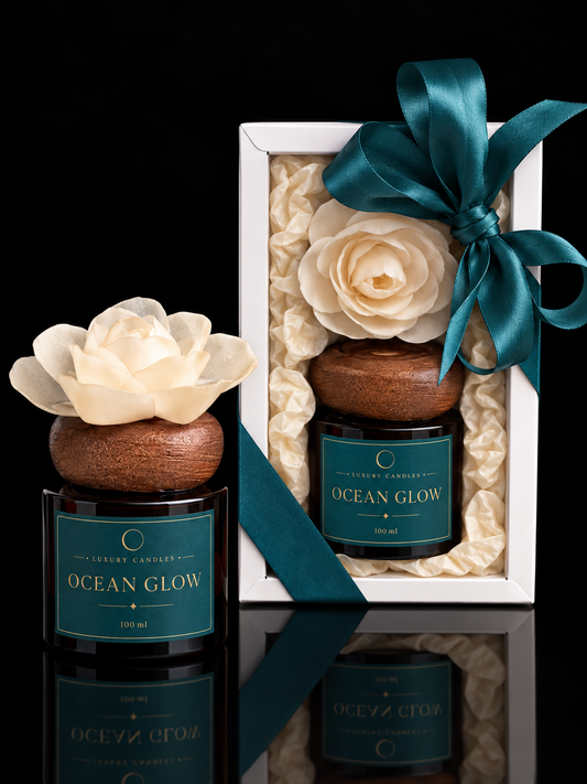 OCEAN GLOW - Difuzor cu floare din lemn de sola, 100ml