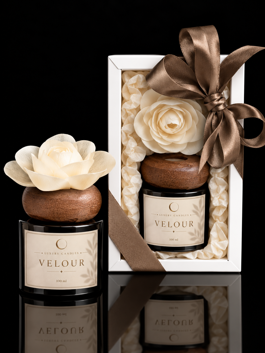 VELOUR - Difuzor cu floare din lemn de sola, 100ml