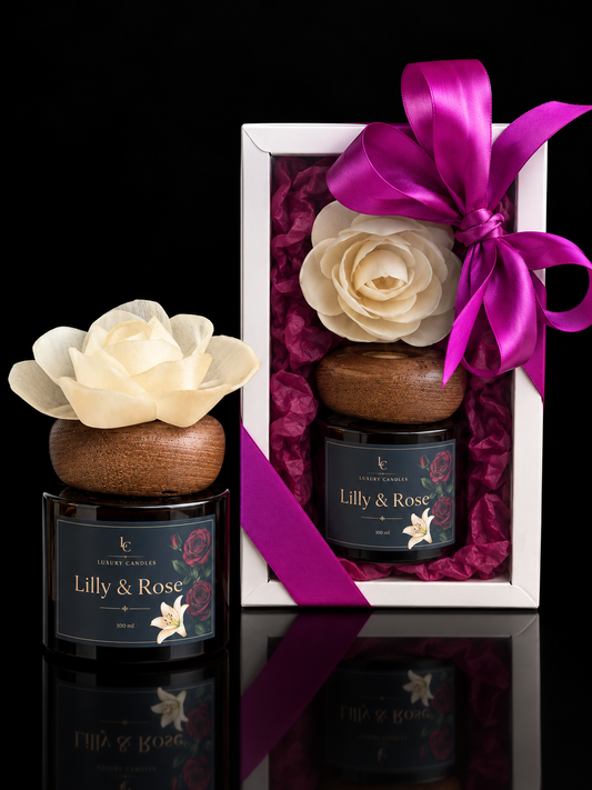 LILLY & ROSE - Difuzor cu floare din lemn de sola, 100ml