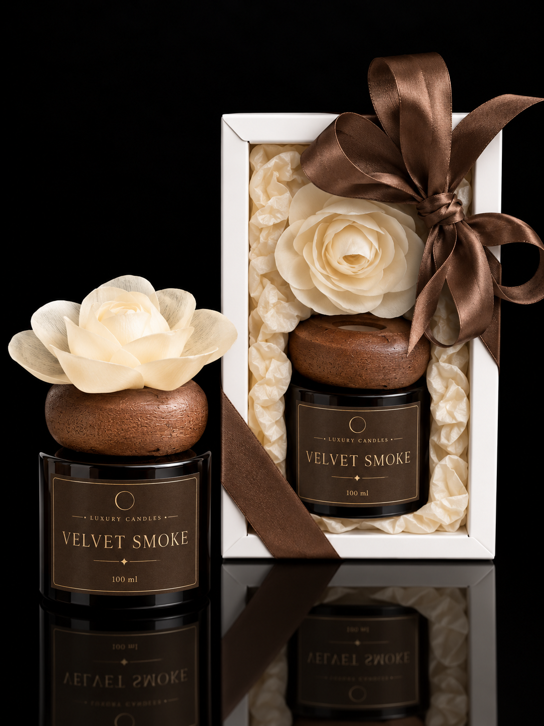 VELVET SMOKE - Difuzor cu floare din lemn de sola, 100ml